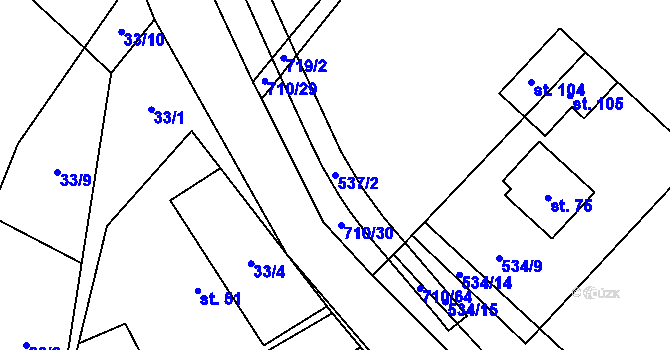 Parcela st. 537/2 v KÚ Rousměrov, Katastrální mapa