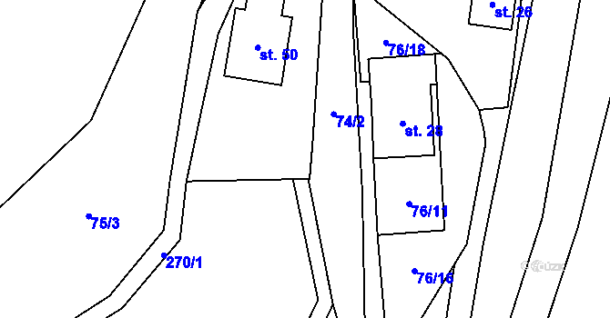 Parcela st. 74/4 v KÚ Malé Tresné, Katastrální mapa