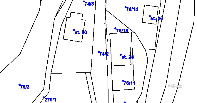 Parcela st. 74/2 v KÚ Malé Tresné, Katastrální mapa