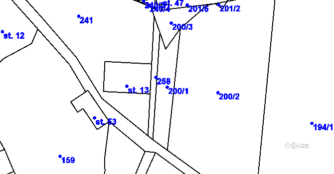 Parcela st. 200/1 v KÚ Malé Tresné, Katastrální mapa