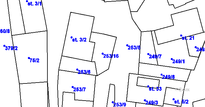 Parcela st. 253/16 v KÚ Malé Tresné, Katastrální mapa