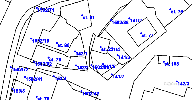 Parcela st. 231/5 v KÚ Rovečné, Katastrální mapa
