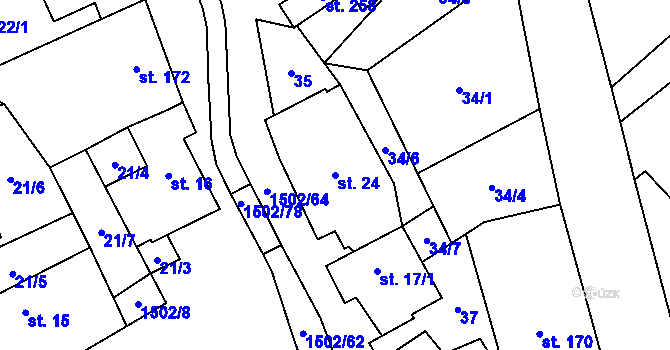 Parcela st. 24 v KÚ Rovečné, Katastrální mapa