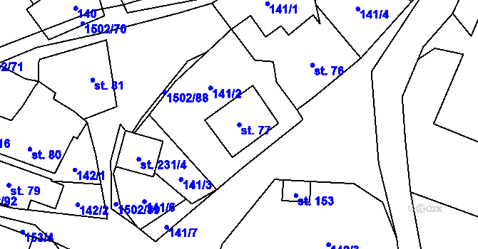 Parcela st. 77 v KÚ Rovečné, Katastrální mapa