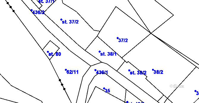 Parcela st. 38/1 v KÚ Roveň u Sobotky, Katastrální mapa