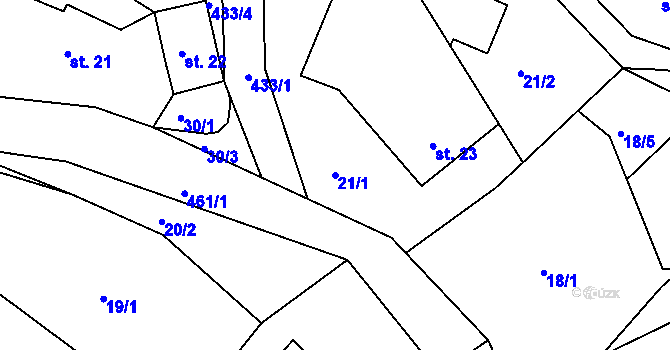 Parcela st. 21/1 v KÚ Roveň u Sobotky, Katastrální mapa