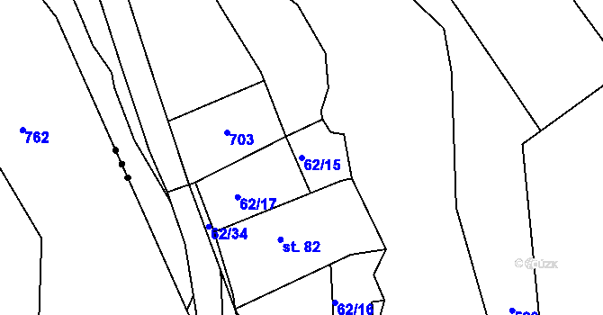 Parcela st. 62/15 v KÚ Roveň u Sobotky, Katastrální mapa