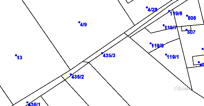 Parcela st. 435/3 v KÚ Roveň u Sobotky, Katastrální mapa
