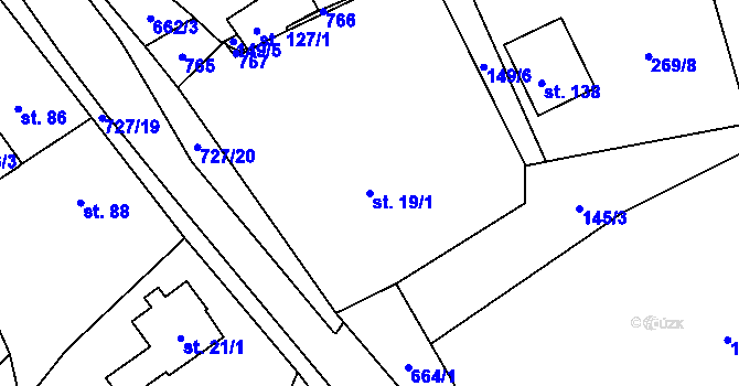 Parcela st. 19/1 v KÚ Roveň u Rychnova nad Kněžnou, Katastrální mapa