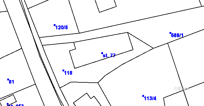 Parcela st. 77 v KÚ Roveň u Rychnova nad Kněžnou, Katastrální mapa