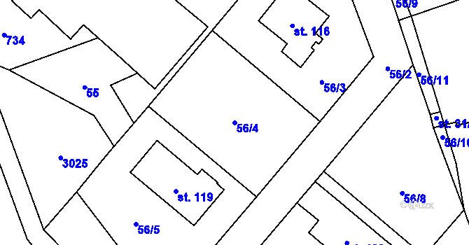 Parcela st. 56/4 v KÚ Roveň u Rychnova nad Kněžnou, Katastrální mapa