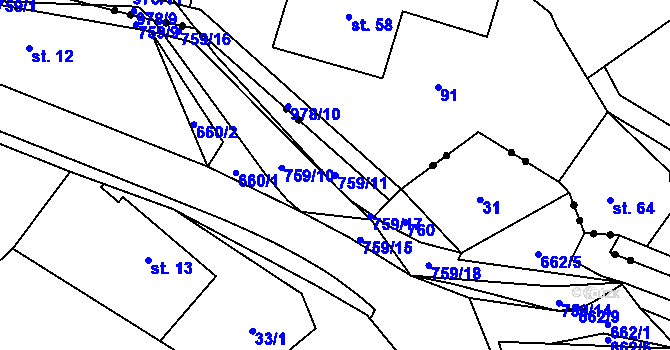 Parcela st. 759/11 v KÚ Roveň u Rychnova nad Kněžnou, Katastrální mapa