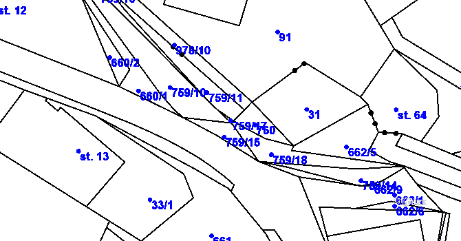 Parcela st. 759/17 v KÚ Roveň u Rychnova nad Kněžnou, Katastrální mapa