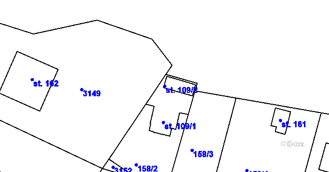 Parcela st. 109/2 v KÚ Roveň u Rychnova nad Kněžnou, Katastrální mapa