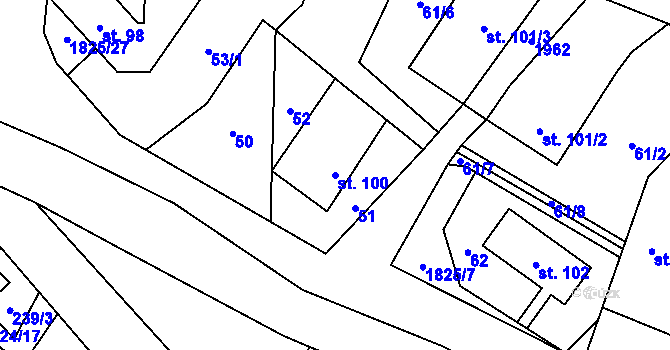Parcela st. 100 v KÚ Rovensko, Katastrální mapa