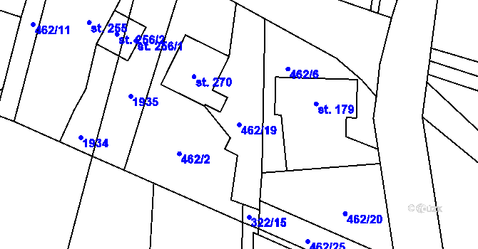 Parcela st. 462/19 v KÚ Rovensko, Katastrální mapa