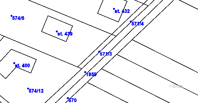 Parcela st. 571/3 v KÚ Rovensko, Katastrální mapa
