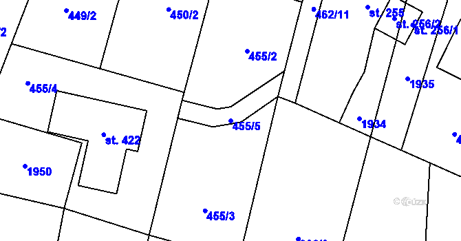 Parcela st. 455/5 v KÚ Rovensko, Katastrální mapa