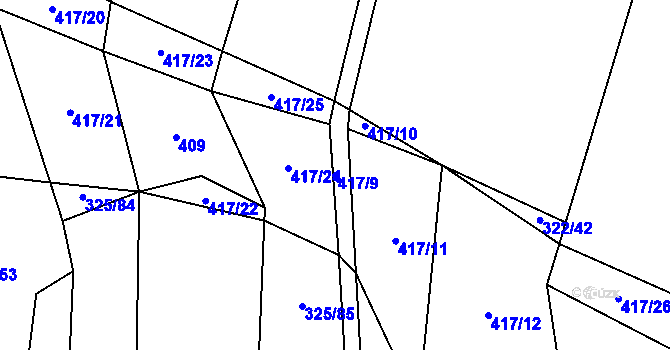 Parcela st. 417/9 v KÚ Rovensko, Katastrální mapa