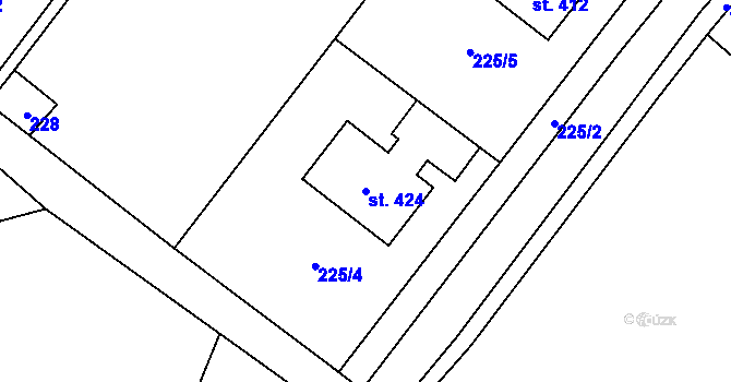 Parcela st. 424 v KÚ Rovensko, Katastrální mapa