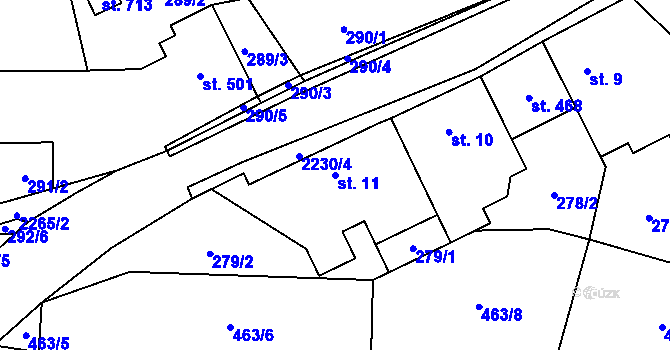 Parcela st. 11 v KÚ Rovensko pod Troskami, Katastrální mapa