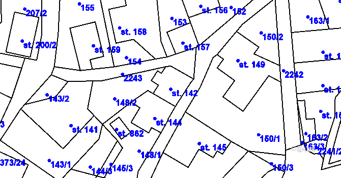 Parcela st. 142 v KÚ Rovensko pod Troskami, Katastrální mapa