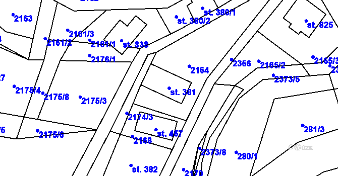 Parcela st. 381 v KÚ Rovensko pod Troskami, Katastrální mapa