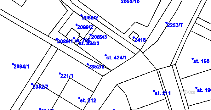 Parcela st. 424/1 v KÚ Rovensko pod Troskami, Katastrální mapa