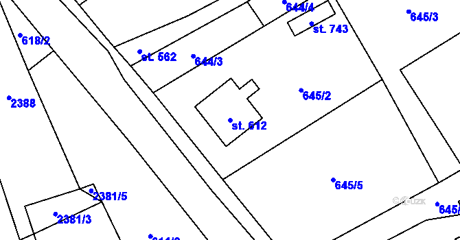 Parcela st. 612 v KÚ Rovensko pod Troskami, Katastrální mapa