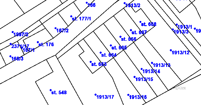 Parcela st. 664 v KÚ Rovensko pod Troskami, Katastrální mapa