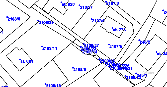 Parcela st. 2108/27 v KÚ Rovensko pod Troskami, Katastrální mapa