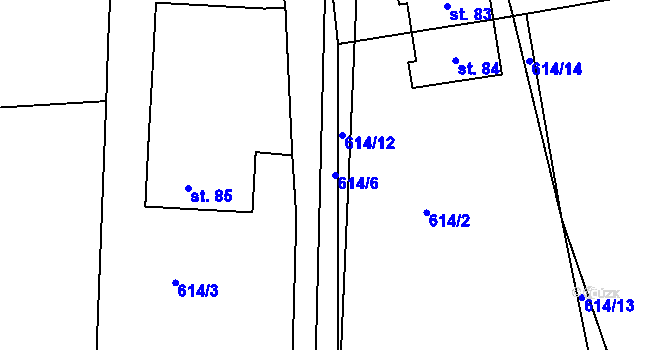 Parcela st. 614/6 v KÚ Rovina, Katastrální mapa