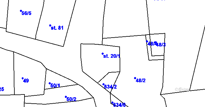 Parcela st. 20/1 v KÚ Rovná u Strakonic, Katastrální mapa