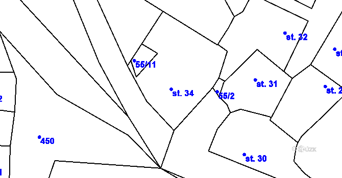 Parcela st. 34 v KÚ Rovná u Strakonic, Katastrální mapa
