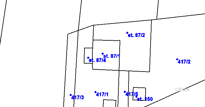 Parcela st. 87/1 v KÚ Rovná u Strakonic, Katastrální mapa