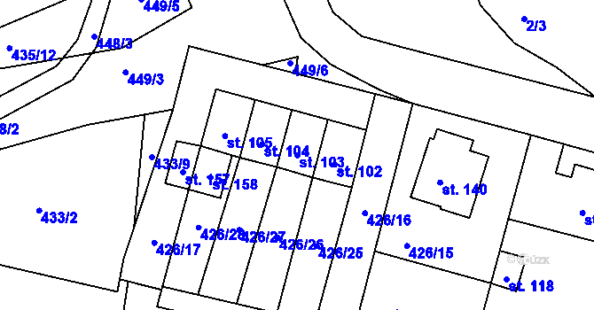 Parcela st. 103 v KÚ Rovná u Strakonic, Katastrální mapa