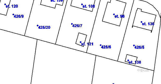 Parcela st. 121 v KÚ Rovná u Strakonic, Katastrální mapa