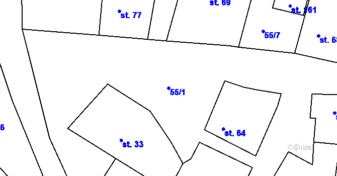 Parcela st. 55/1 v KÚ Rovná u Strakonic, Katastrální mapa