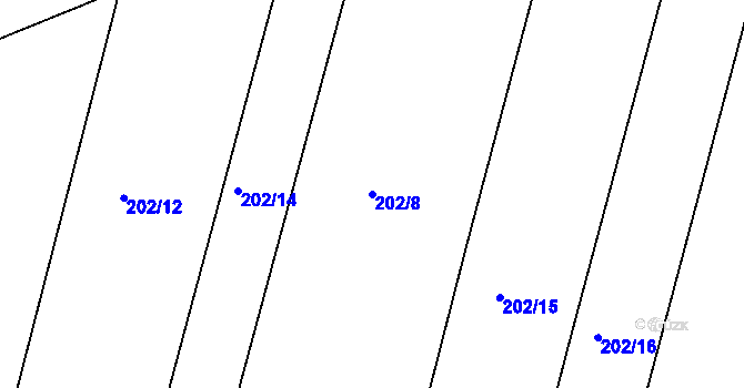 Parcela st. 202/8 v KÚ Rovná u Strakonic, Katastrální mapa