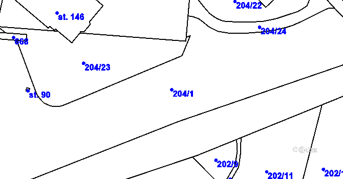 Parcela st. 204/1 v KÚ Rovná u Strakonic, Katastrální mapa