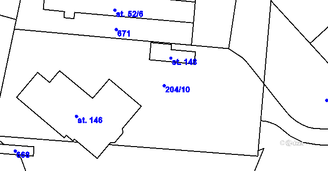 Parcela st. 204/10 v KÚ Rovná u Strakonic, Katastrální mapa