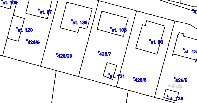 Parcela st. 426/7 v KÚ Rovná u Strakonic, Katastrální mapa