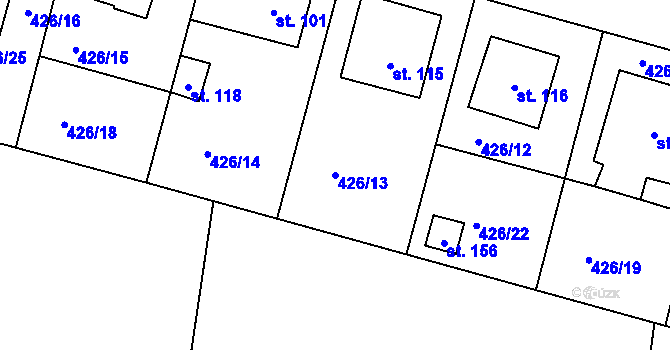 Parcela st. 426/13 v KÚ Rovná u Strakonic, Katastrální mapa