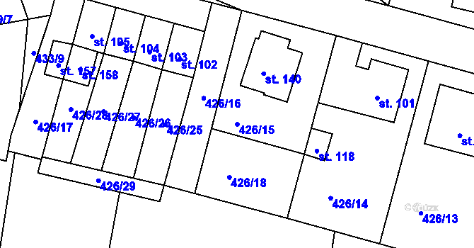 Parcela st. 426/15 v KÚ Rovná u Strakonic, Katastrální mapa