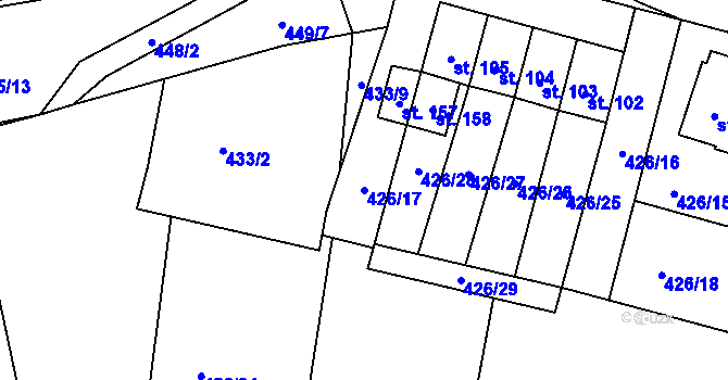 Parcela st. 426/17 v KÚ Rovná u Strakonic, Katastrální mapa