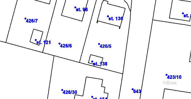 Parcela st. 426/21 v KÚ Rovná u Strakonic, Katastrální mapa