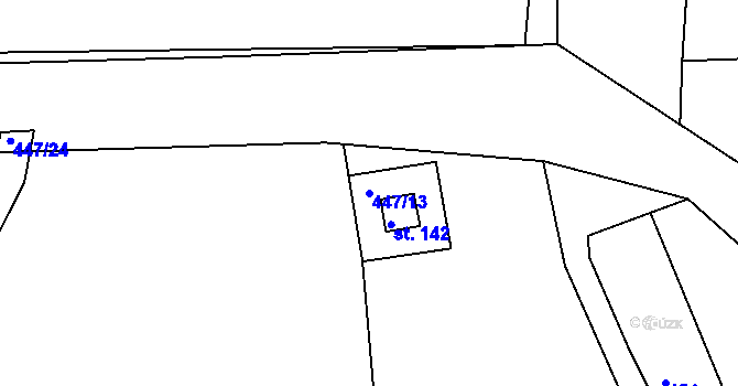 Parcela st. 447/13 v KÚ Rovná u Strakonic, Katastrální mapa