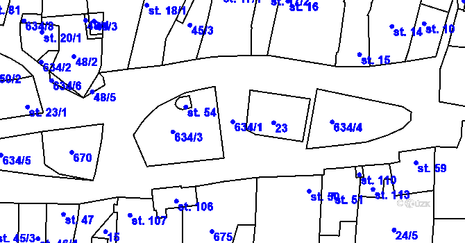 Parcela st. 634/1 v KÚ Rovná u Strakonic, Katastrální mapa