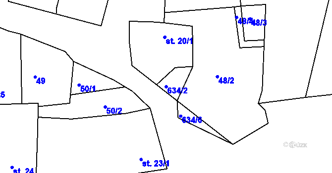 Parcela st. 634/2 v KÚ Rovná u Strakonic, Katastrální mapa