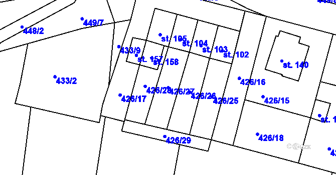 Parcela st. 426/27 v KÚ Rovná u Strakonic, Katastrální mapa